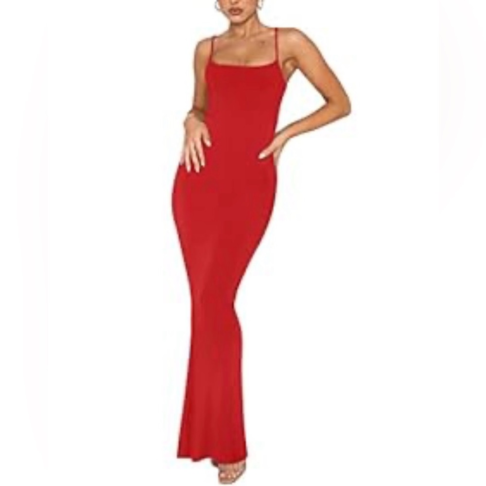 REORIA « Skims Inspired »Elegant Red Maxi Dress